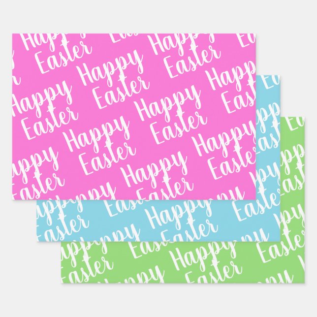 Customizable Pink Green Blue Happy Easter  Wrapping Paper Sheets (Set)