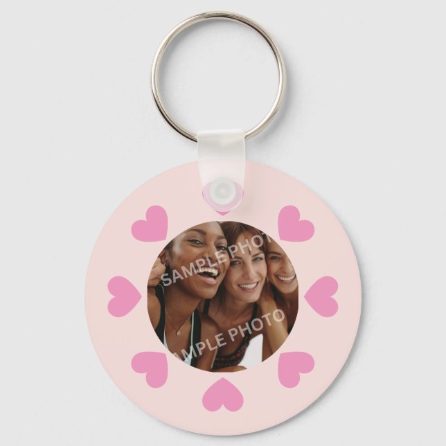 Customizable Pink Heart Photo Keychain (Front)