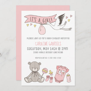 Customizable Pink It's a Girl Baby Shower Invitation
