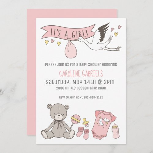 Customizable Pink Its a Girl Baby Shower Invitation