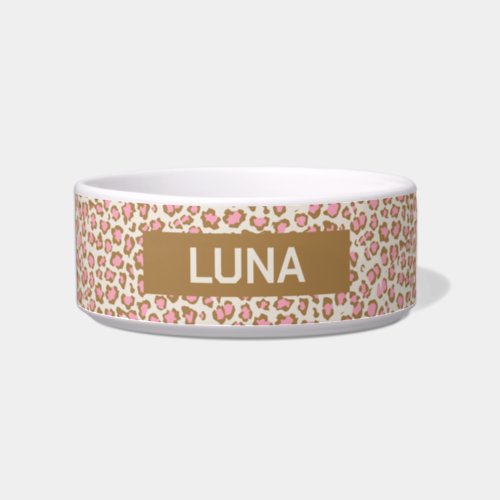 Customizable Pink Leopard Print Pet Bowl