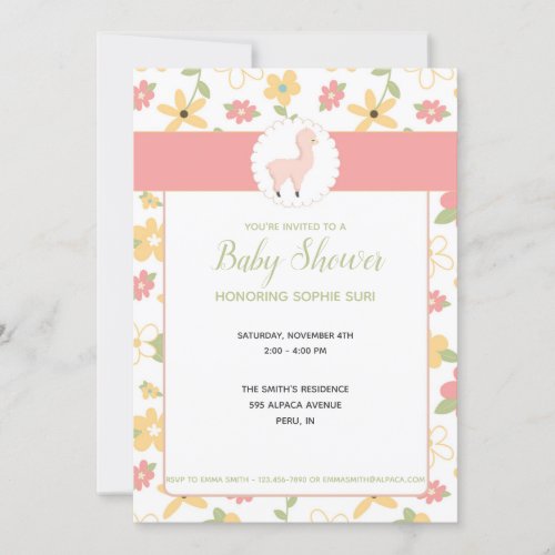 Customizable Pink Little Llama Baby Shower Invite