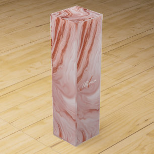 Customizable pink marble monogram and name wine box