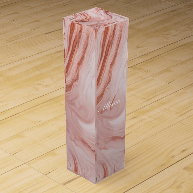 Customizable pink marble monogram and name wine box (Front)