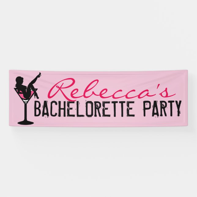 Customizable pink martini girl bachelorette banner (Horizontal)