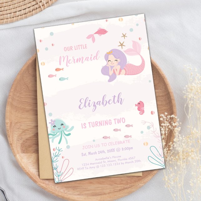 Customizable Pink Mermaid Birthday Invitation (Our Little Pink mermaid Invitations)
