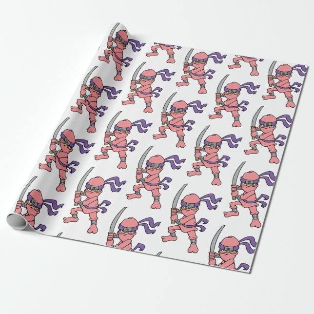 Customizable Pink Ninja Pattern Wrapping Paper (Unrolled)