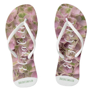 Customizable Pink & Pale Green Floral Hydrangea Flip Flops