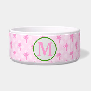 Customizable Pink Palm Tree Ceramic Pet Bowl