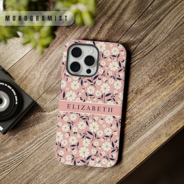 Customizable Pink Peach Floral White Flowers iPhone Case (Customizable Pink Peach Floral White Flowers iPhone Case)
