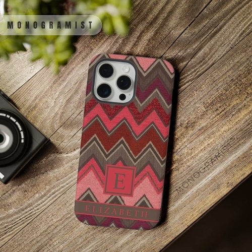 Customizable Pink Peach Red Brown Chevron Pattern iPhone 15 Pro Max Case
