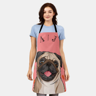 Customizable Pink Pug Dog Monogram  Apron