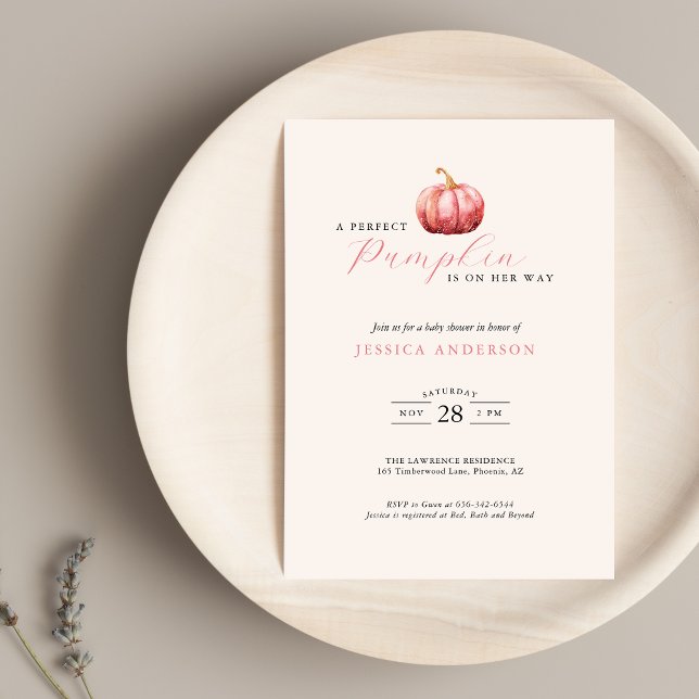 Customizable Pink Pumpkin Baby Shower Invitation (Pink Pumpkin Baby Shower Invitation)