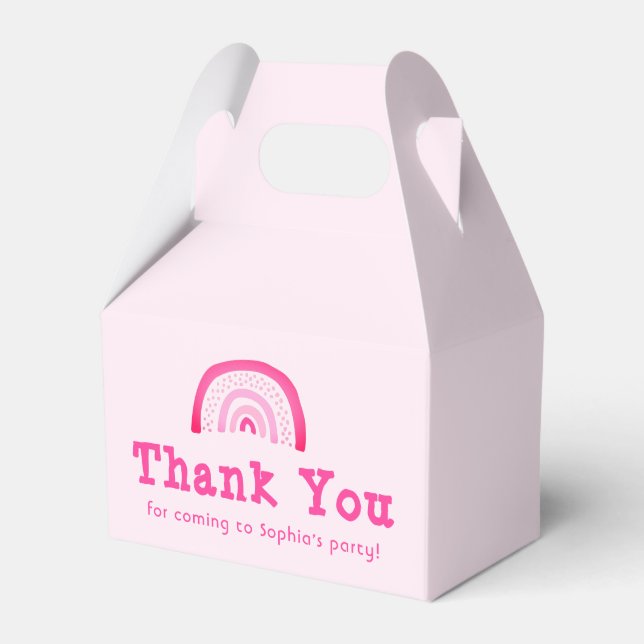 Customizable Pink Rainbow Thank You Birthday Party Favor Boxes (Front Side)