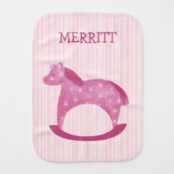 Customizable Pink Rocking Horse Burp Cloth by sfcount at Zazzle