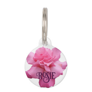 Customizable pink rose floral Rosie dog cat name Pet ID Tag