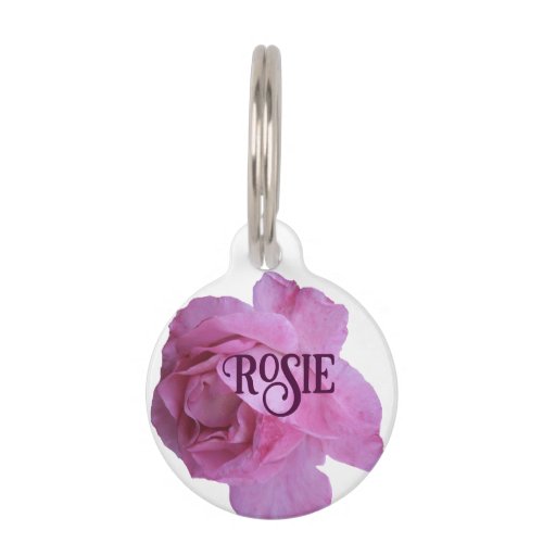 Customizable pink rose floral Rosie name fun boho Pet ID Tag