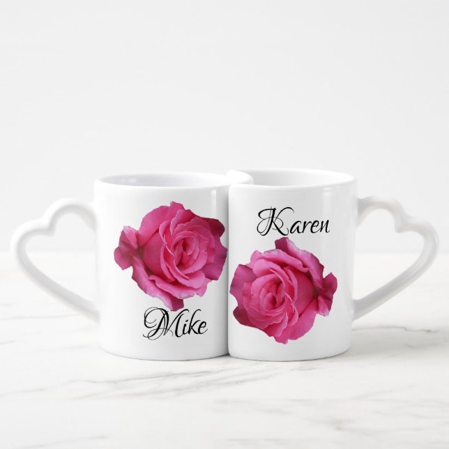 Customizable pink rose floral Valentiane Love mug (Front Nesting)
