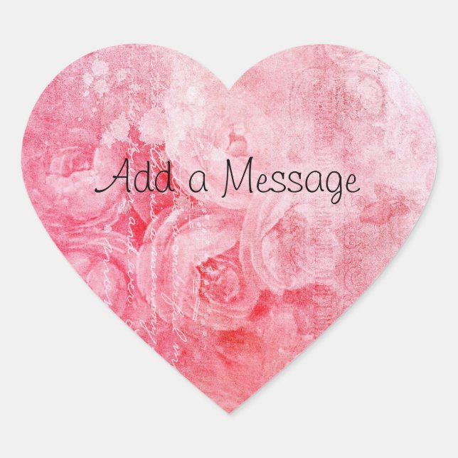 Customizable Pink Rose Heart Shaped Sticker (Front)