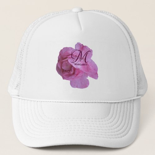Customizable pink rose Margaret name trendy boho Trucker Hat