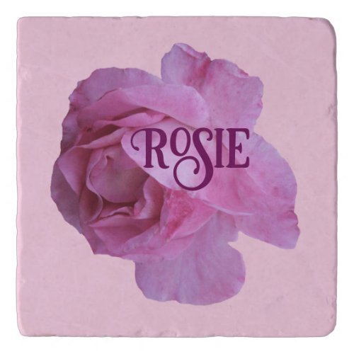Customizable pink rose name Rosie floral boho fun  Trivet