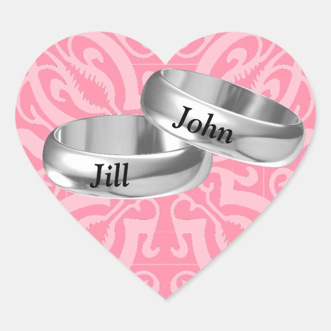 Customizable pink silver rings heart sticker (Front)