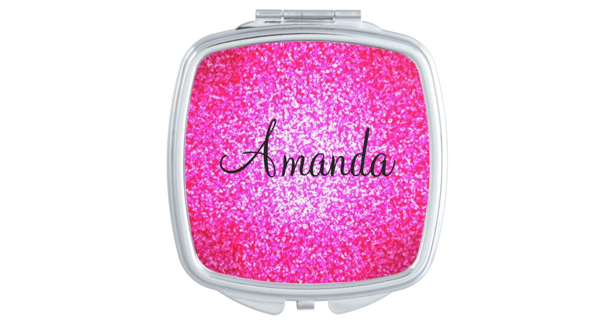 Customizable pink sparkly glitter compact mirror | Zazzle