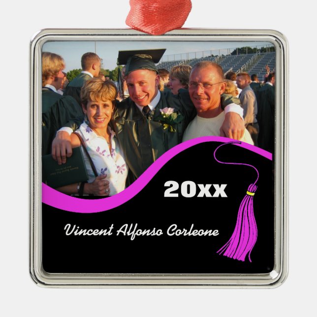 Customizable Pink Tassel Graduation Ornament (Front)