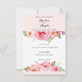 Customizable Pink Wedding Invitation with Flowers