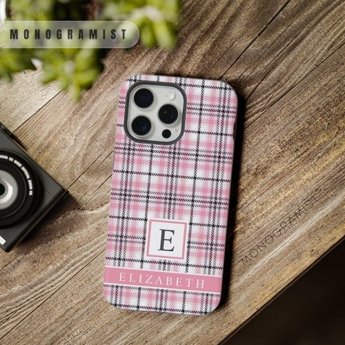 Customizable Pink White Black Checkered Pattern iPhone 15 Pro Max Case
