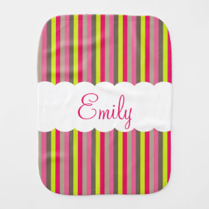 Customizable Pink White Green Stripes Pattern Baby Burp Cloth