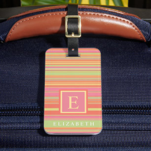 Customizable Pink Yellow Red Green Striped Lines Luggage Tag