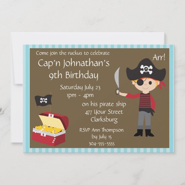 Customizable Pirate Boy Birthday Party Invitation (Front)