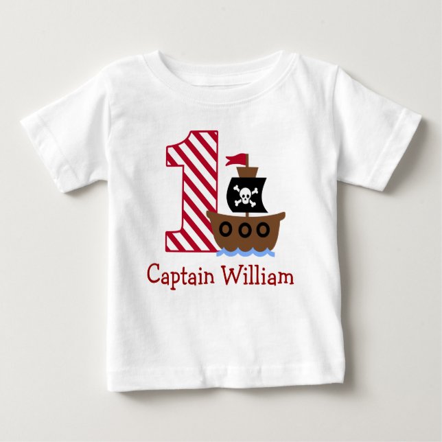 Customizable Pirate First birthday shirt one year (Front)