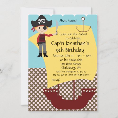 Customizable Pirate Ship Birthday Party Custom Invite