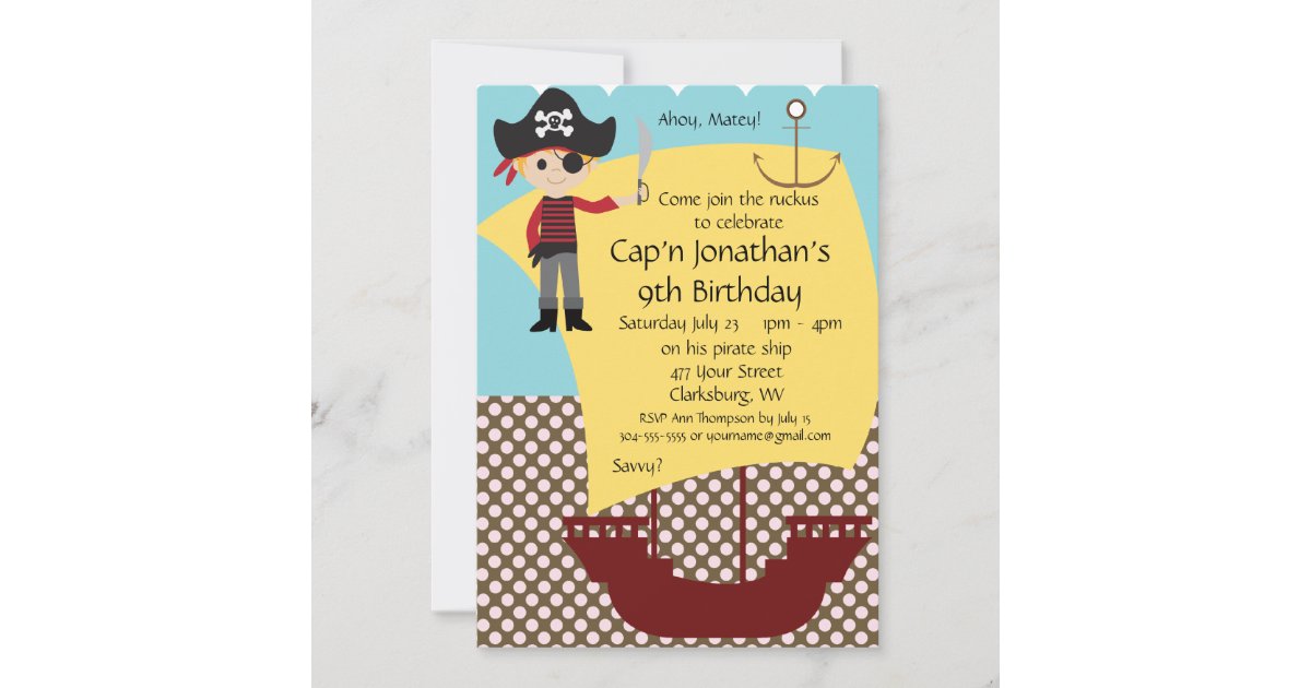 Customizable Pirate Ship Birthday Party Invitation