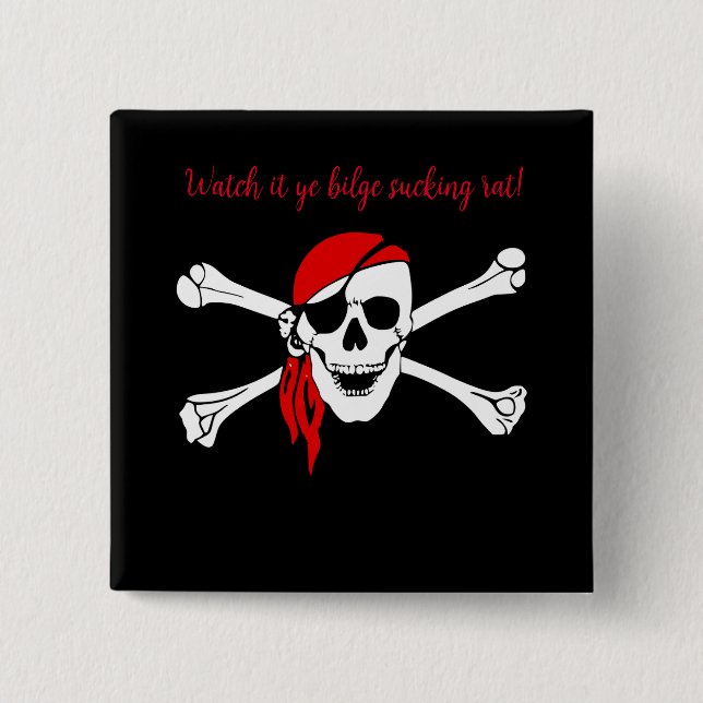 Customizable pirate skull bilge suckig rat button (Front)