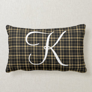 Customizable Plaid Initial Monogram Lumbar Pillow