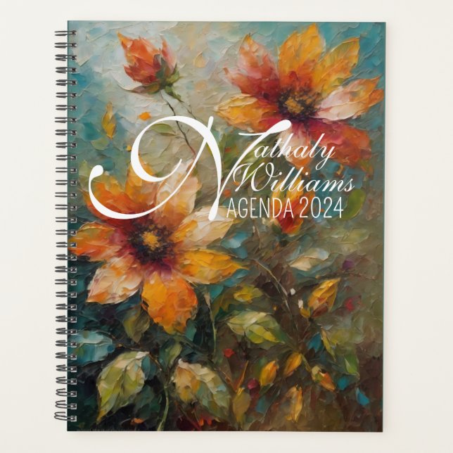Customizable planner, boho, botanical agenda (Front)