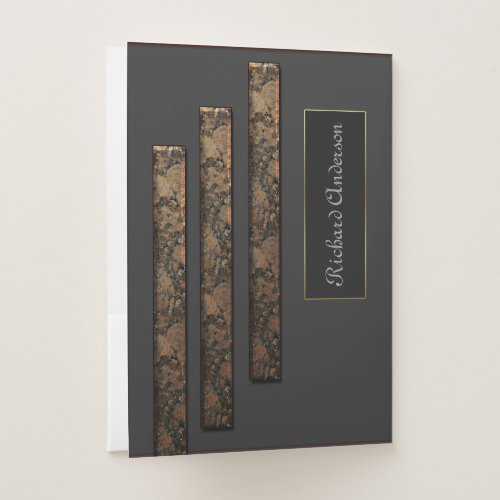 Customizable Pocket Folder dark gray stone stripes