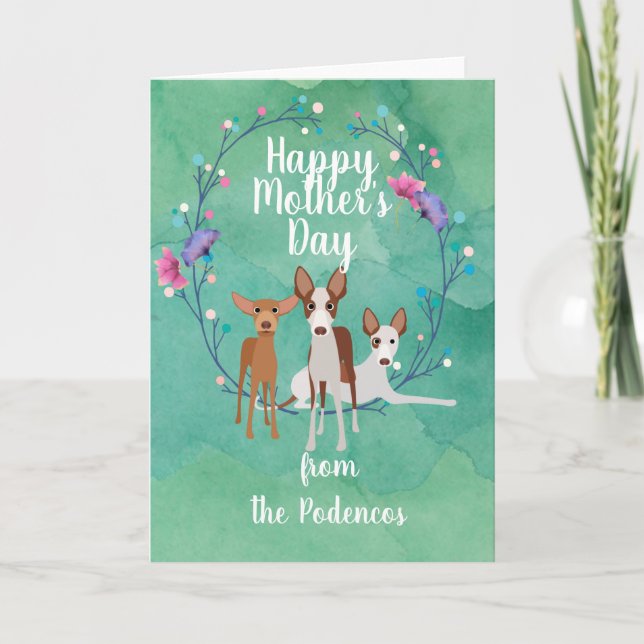 Customizable Podenco Dog Mom Mother's Day Floral Card (Front)