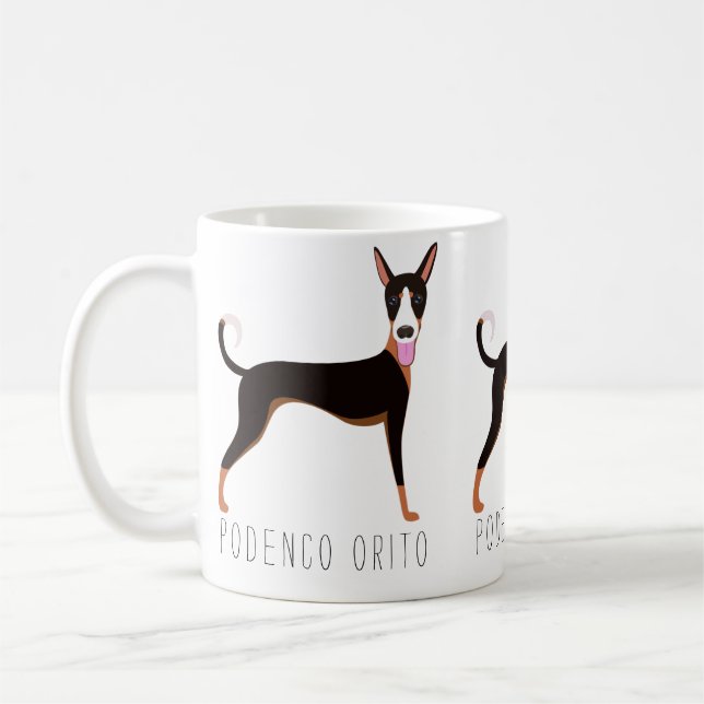 Customizable Podenco Orito Cartoon Dog Coffee Mug (Left)