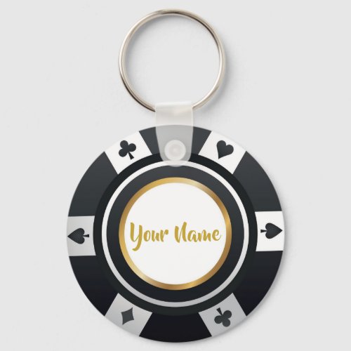Customizable poker chip black white gold keychain