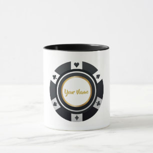 Customizable poker chip black white gold mug