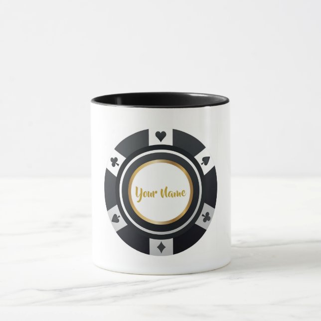 Customizable poker chip black white gold mug (Center)