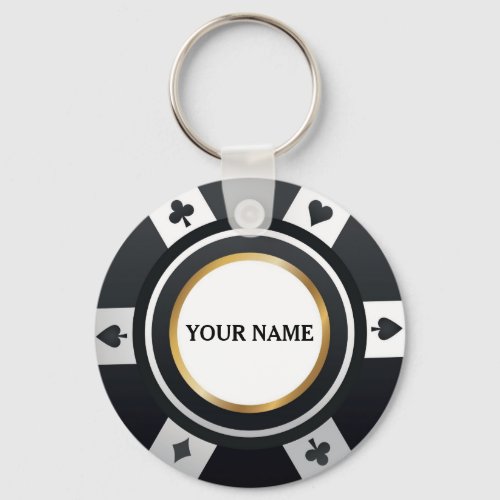Customizable poker chip black white keychain