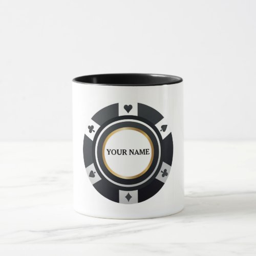 Customizable poker chip black white mug