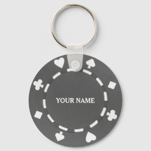 Customizable poker chip gray grey keychain