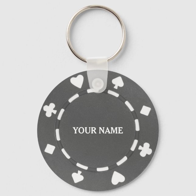 Customizable poker chip gray grey keychain (Front)