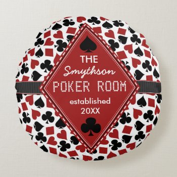 Customizable Poker Room Casino Round Pillow by FancyCelebration at Zazzle